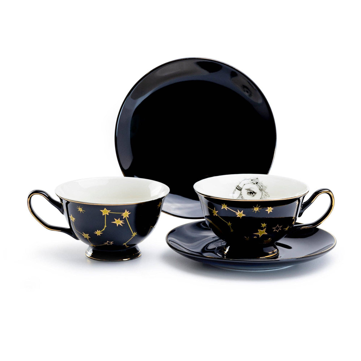 Crystal Ball Astrology Black & Gold Tea Cup and Saucer