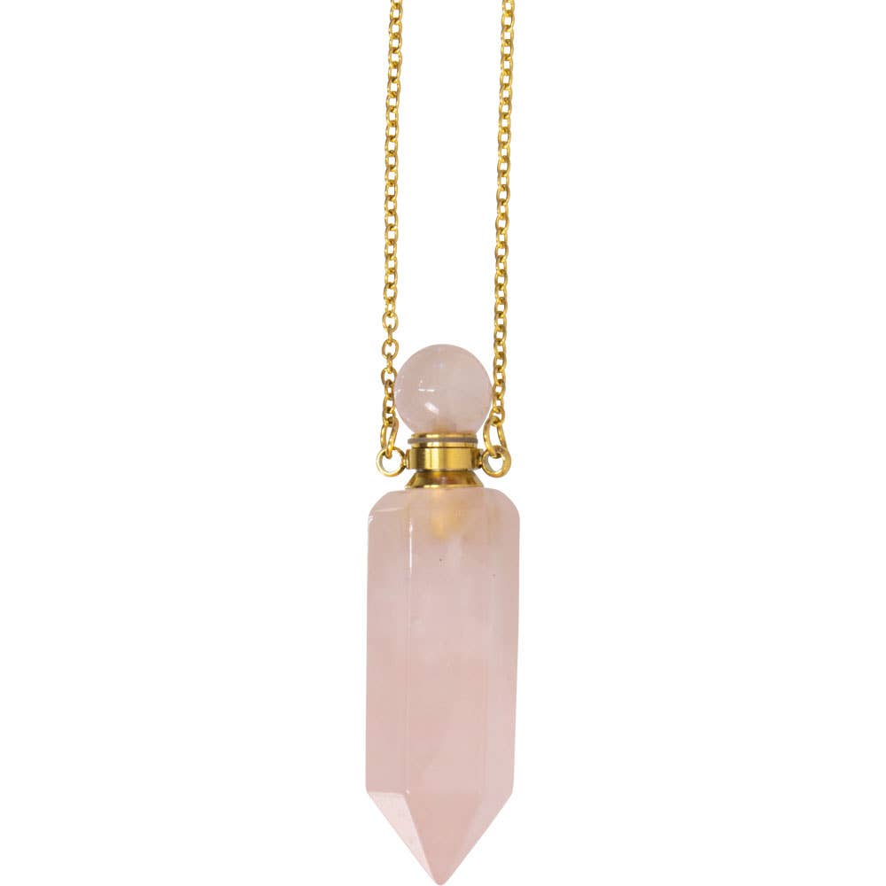 Gemstone Point Pendant Perfume Bottle Necklace - Amethyst