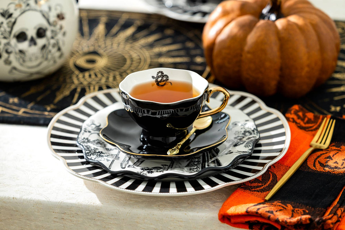 Snake Black & Gold Tea Cup and Saucer
