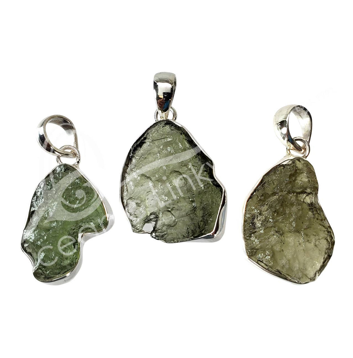 STERLING SILVER - PENDANT MOLDAVITE NATURAL 25-35 MM (GRAM)
