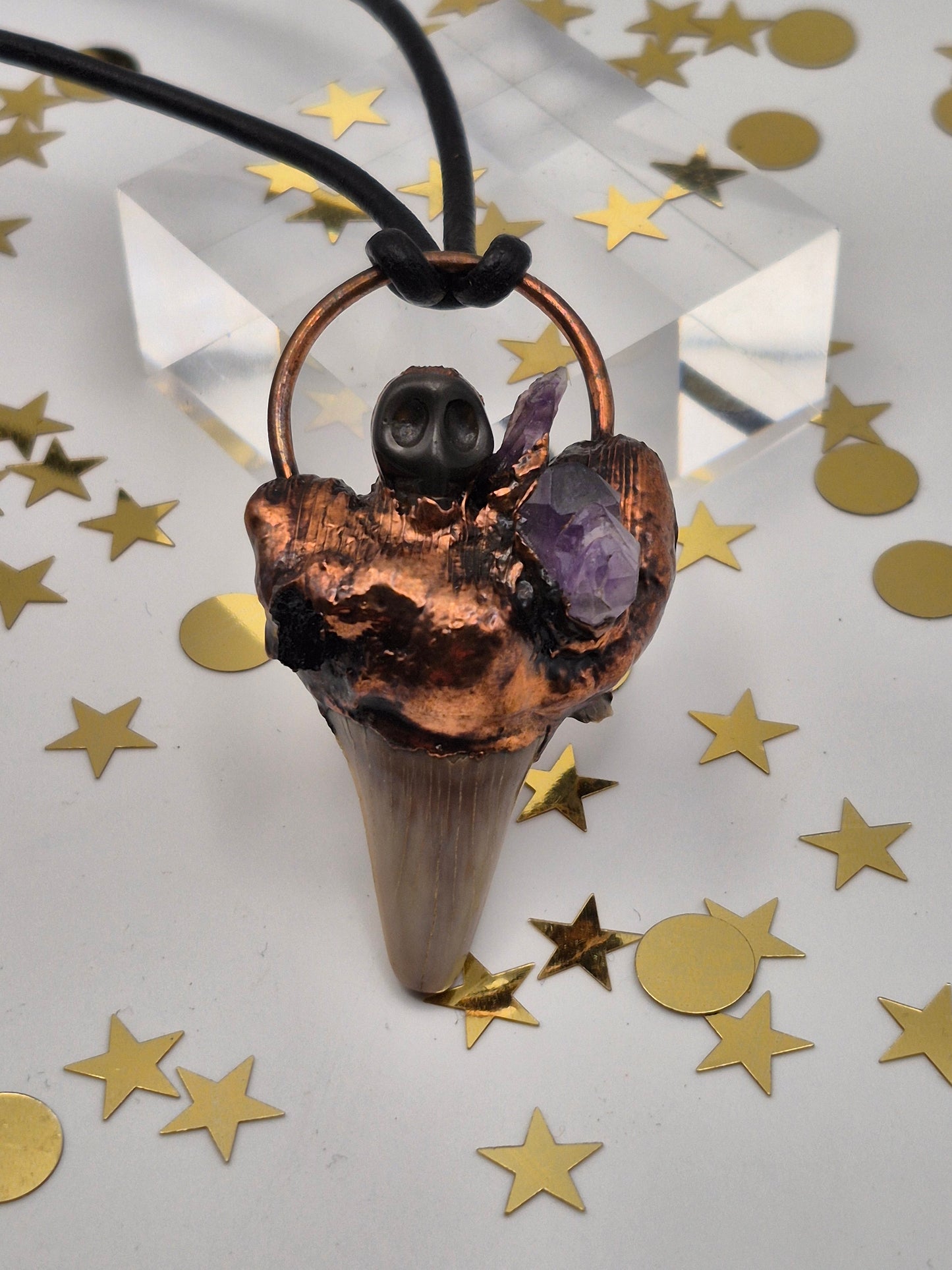 Shark Tooth with Amethyst and Black Tourmaline