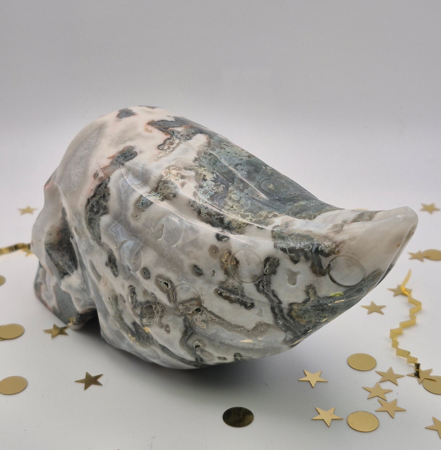 Moss Agate Skull