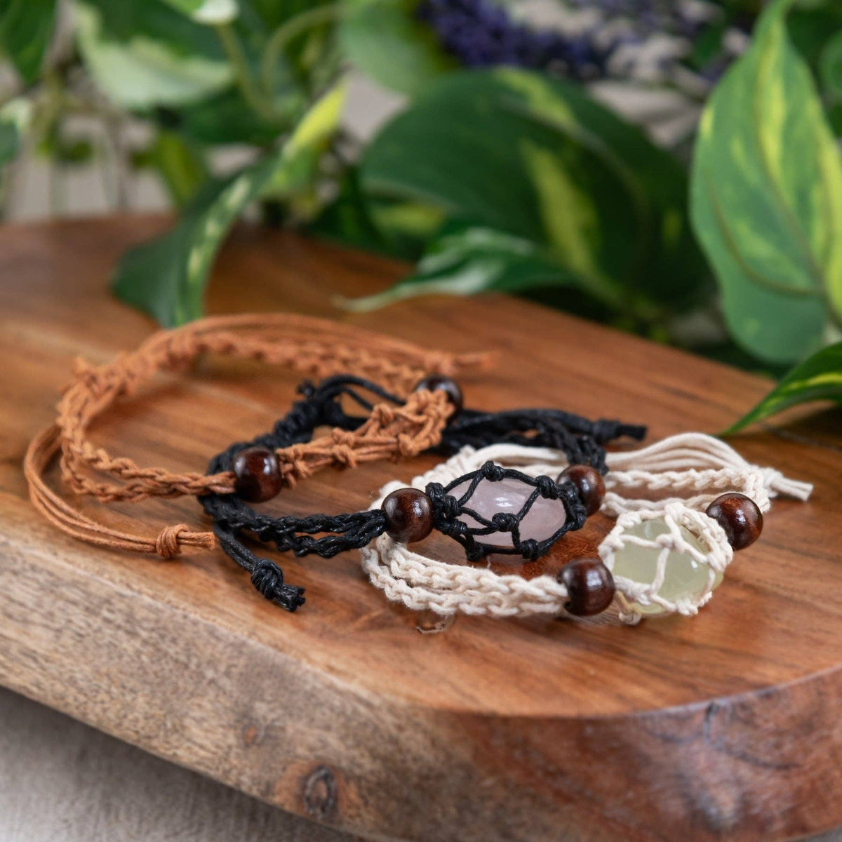 Adjustable Macrame Crystal Holder Bracelet.