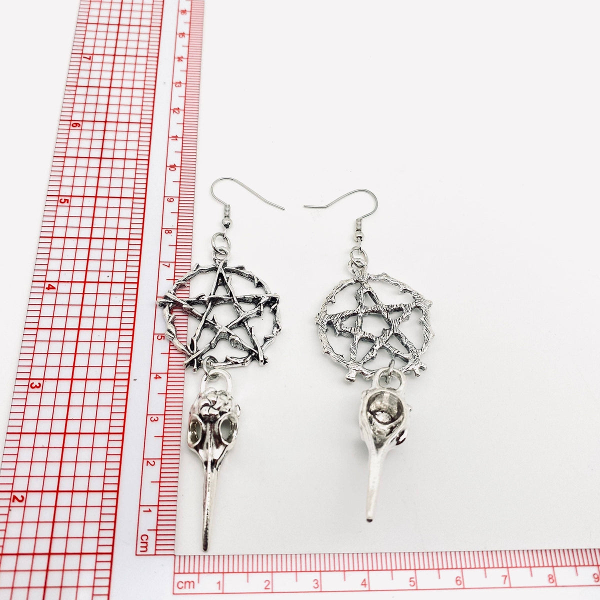 Skull Crow Pentagram Earrings