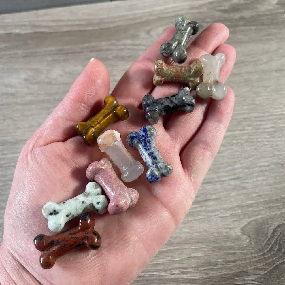 Gemstone Dog Bone Figurine –Small Crystal Carving, Gift Shop