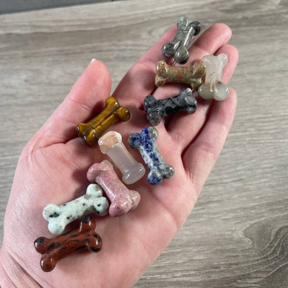 Gemstone Dog Bone Figurine –Small Crystal Carving, Gift Shop