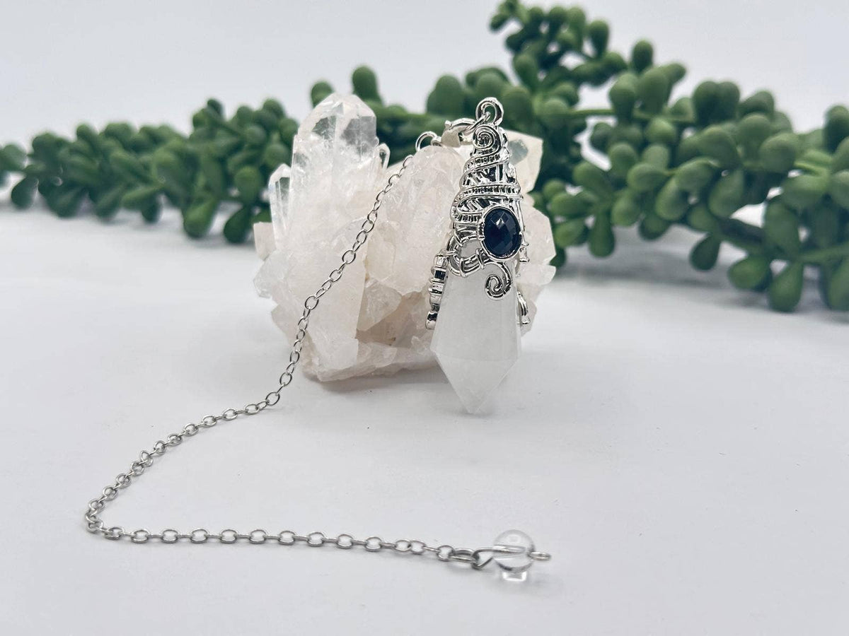 Gemstone Pendulum  12 Faceted Antique Silver Color