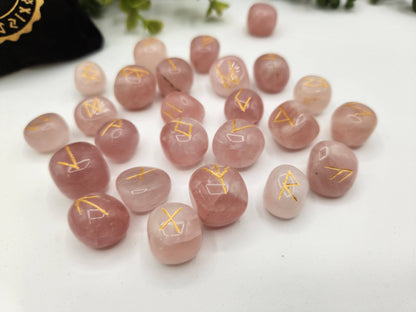 Rose Quartz Rune Sets with Velvet Pouch and Grid