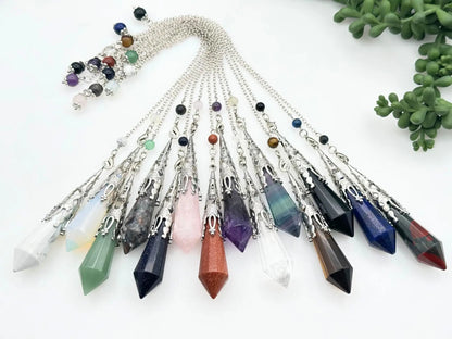 Rainbow Fluorite Gemstone Art Deco Silver Color Pendulum