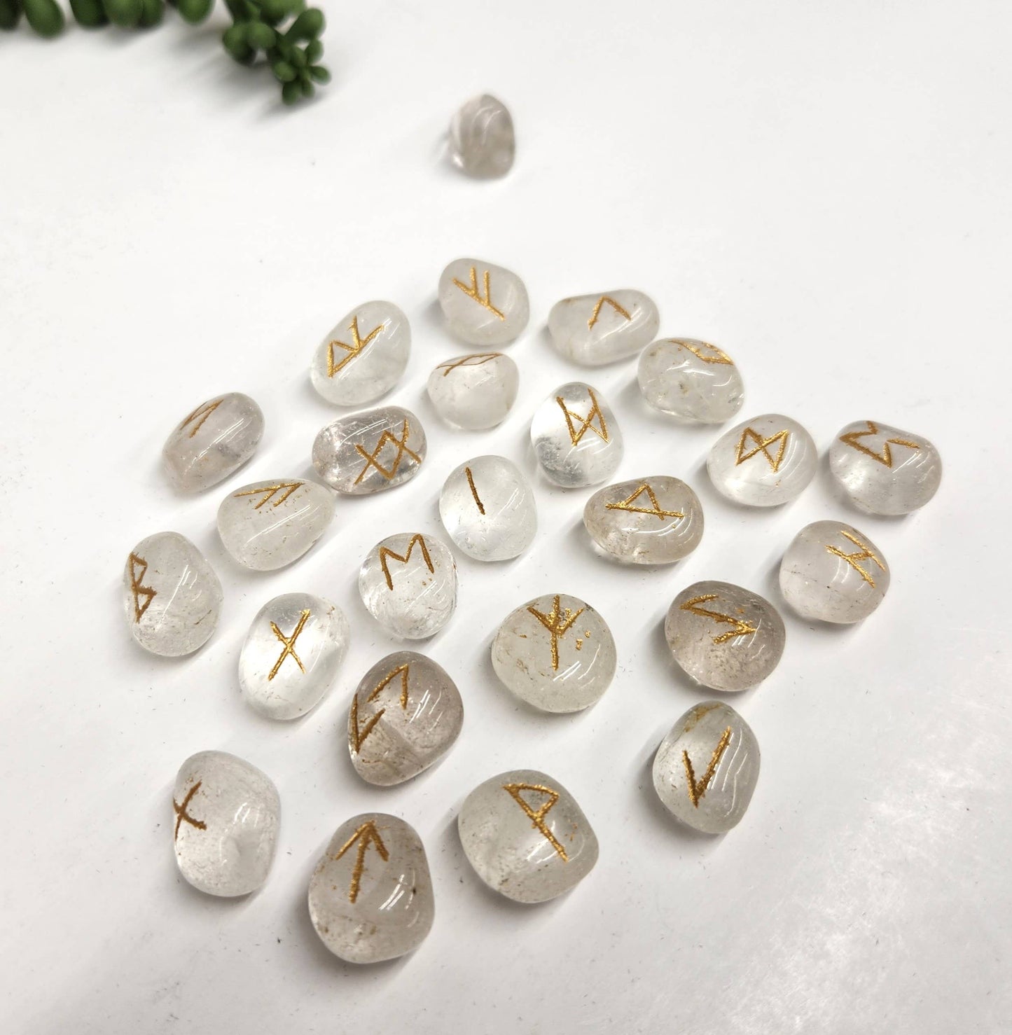 Clear Quartz Rune Sets with Velvet and Grid