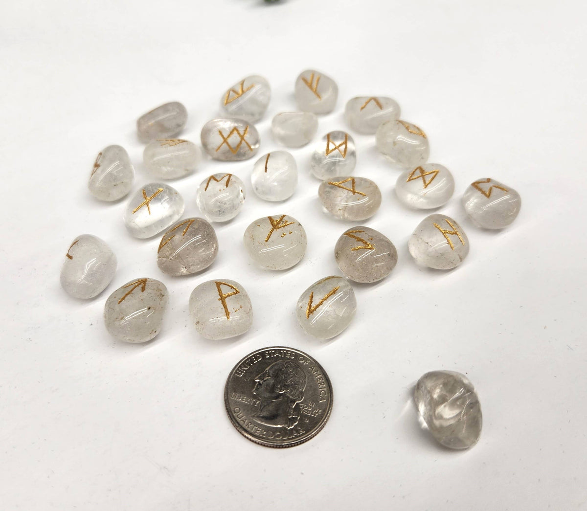 Clear Quartz Rune Sets with Velvet and Grid