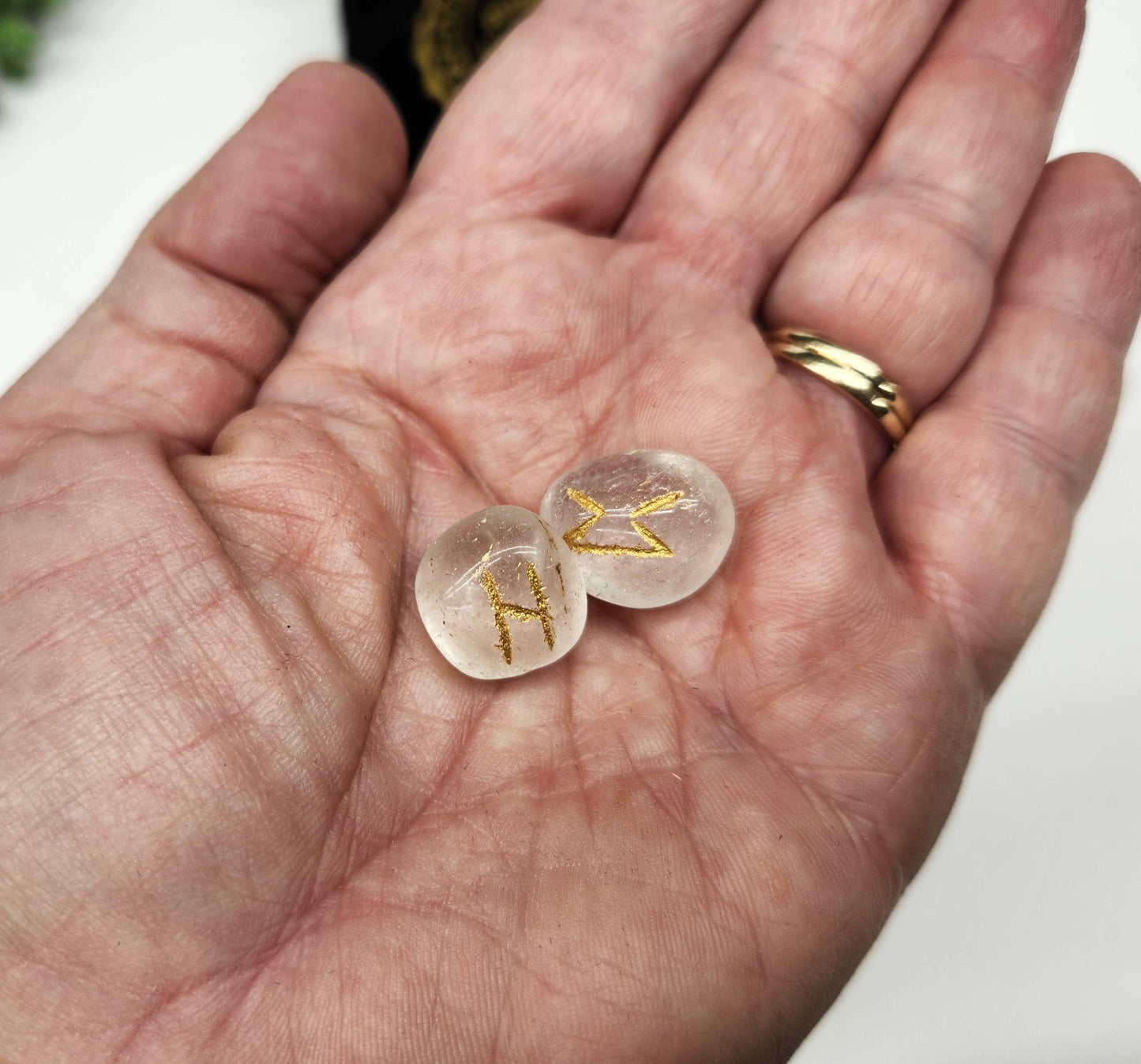 Clear Quartz Rune Sets with Velvet and Grid