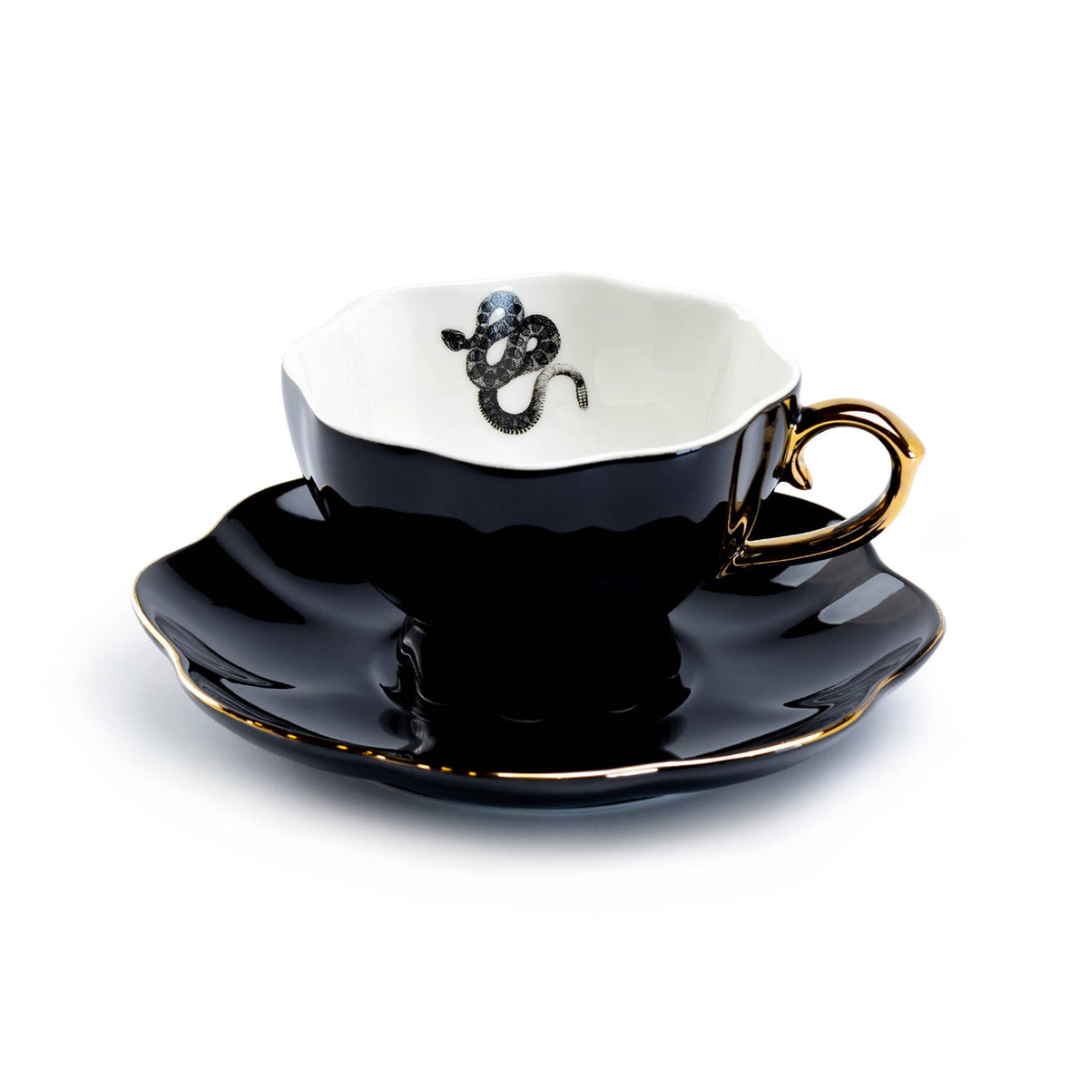 Snake Black & Gold Tea Cup and Saucer