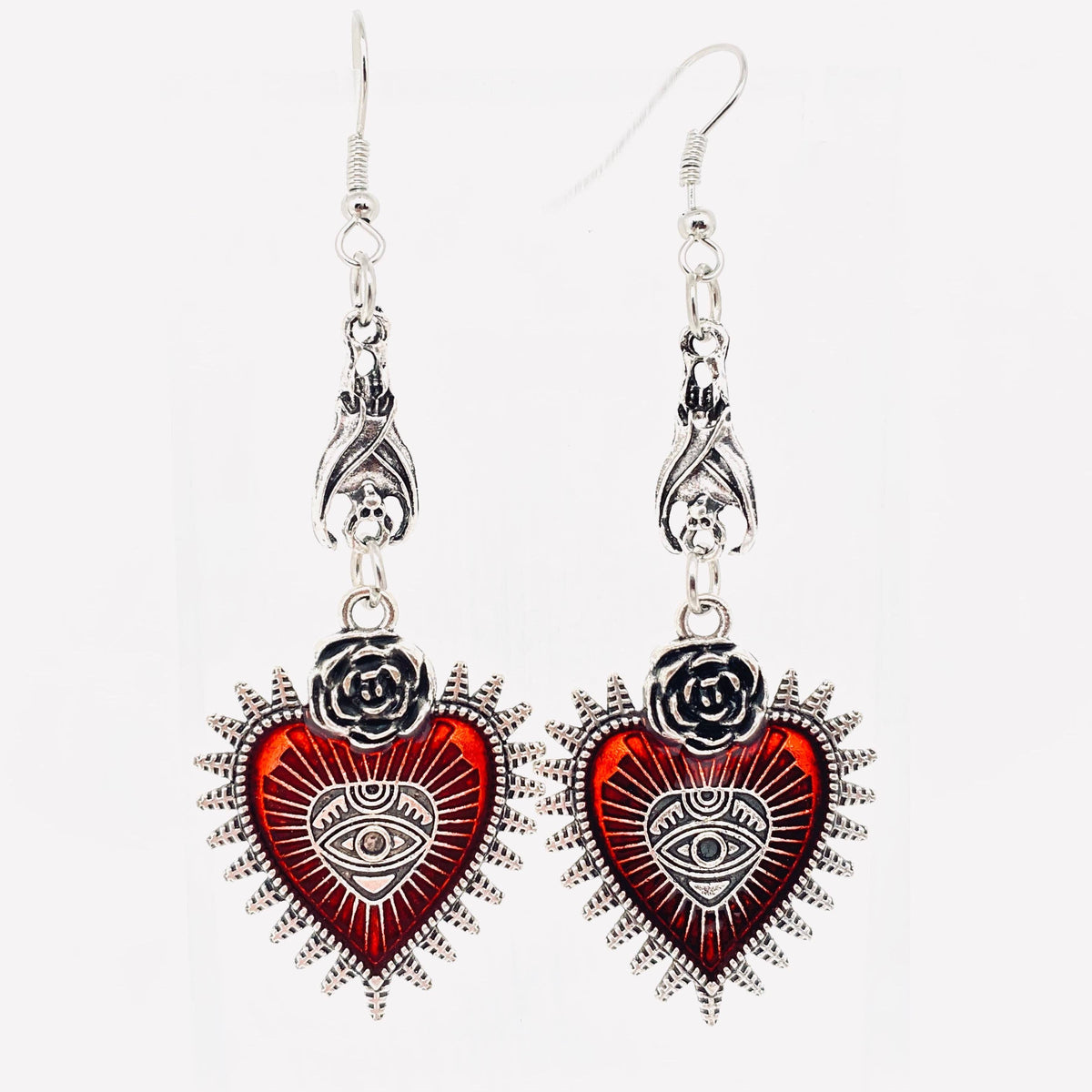 Gothic Bat Heart Bloody Eye Earrings