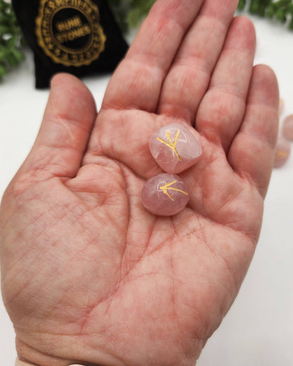 Rose Quartz Rune Sets with Velvet Pouch and Grid