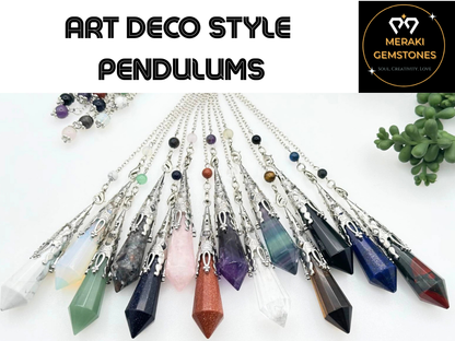 Moss Agate Gemstone Art Deco Silver Color Pendulum