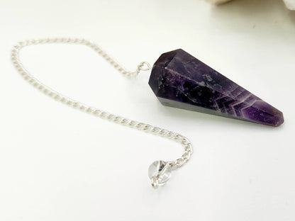 Chevron Amethyst Pendulum w/Silver Plated Chain