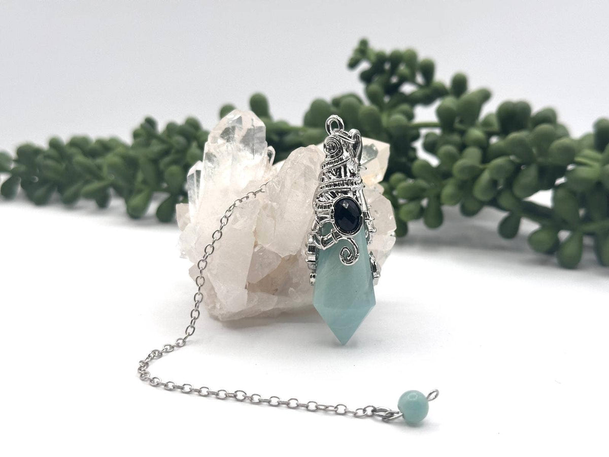 Gemstone Pendulum  12 Faceted Antique Silver Color