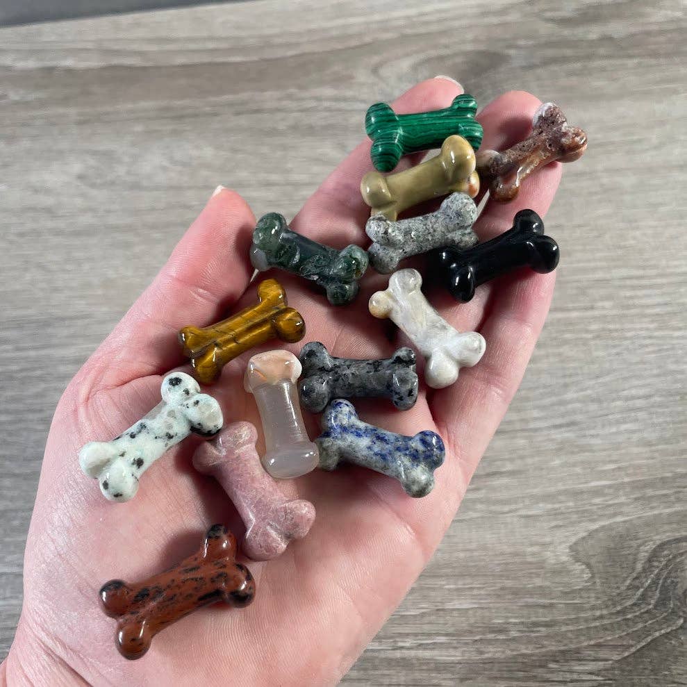 Gemstone Dog Bone Figurine –Small Crystal Carving, Gift Shop