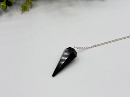 Black Obsidian Pendulum w/Silver Plated Chain