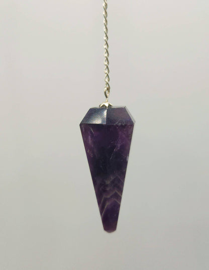 Chevron Amethyst Pendulum w/Silver Plated Chain