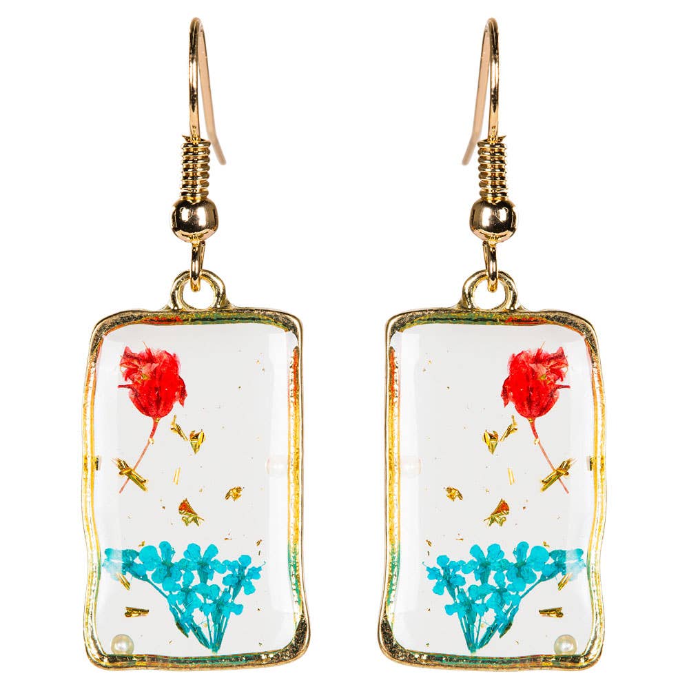 DRIED FLOWER RECTANGLE EARRING