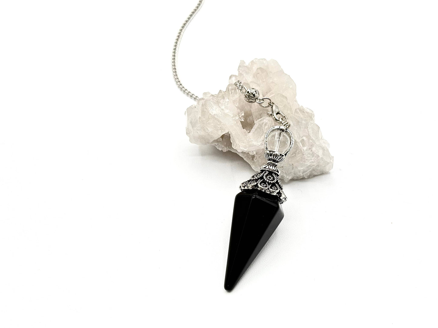 Double Cap Black Obsidian Pendulum