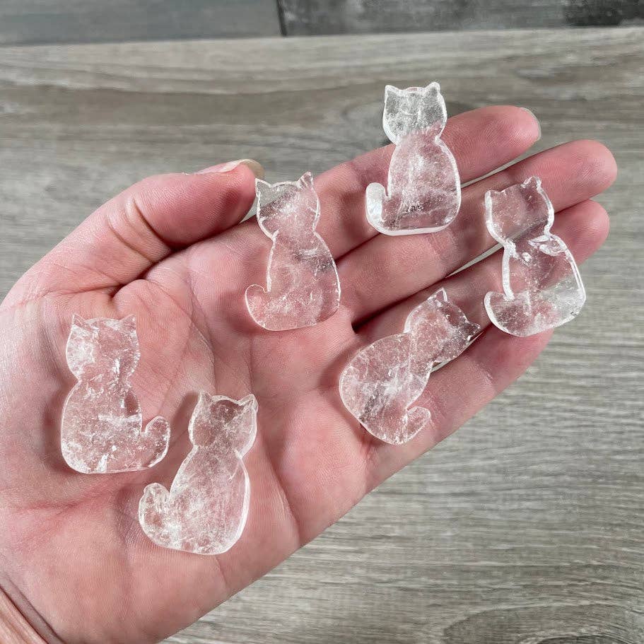 Flat Cat Figurine – Small Crystal Carving for Retailers
