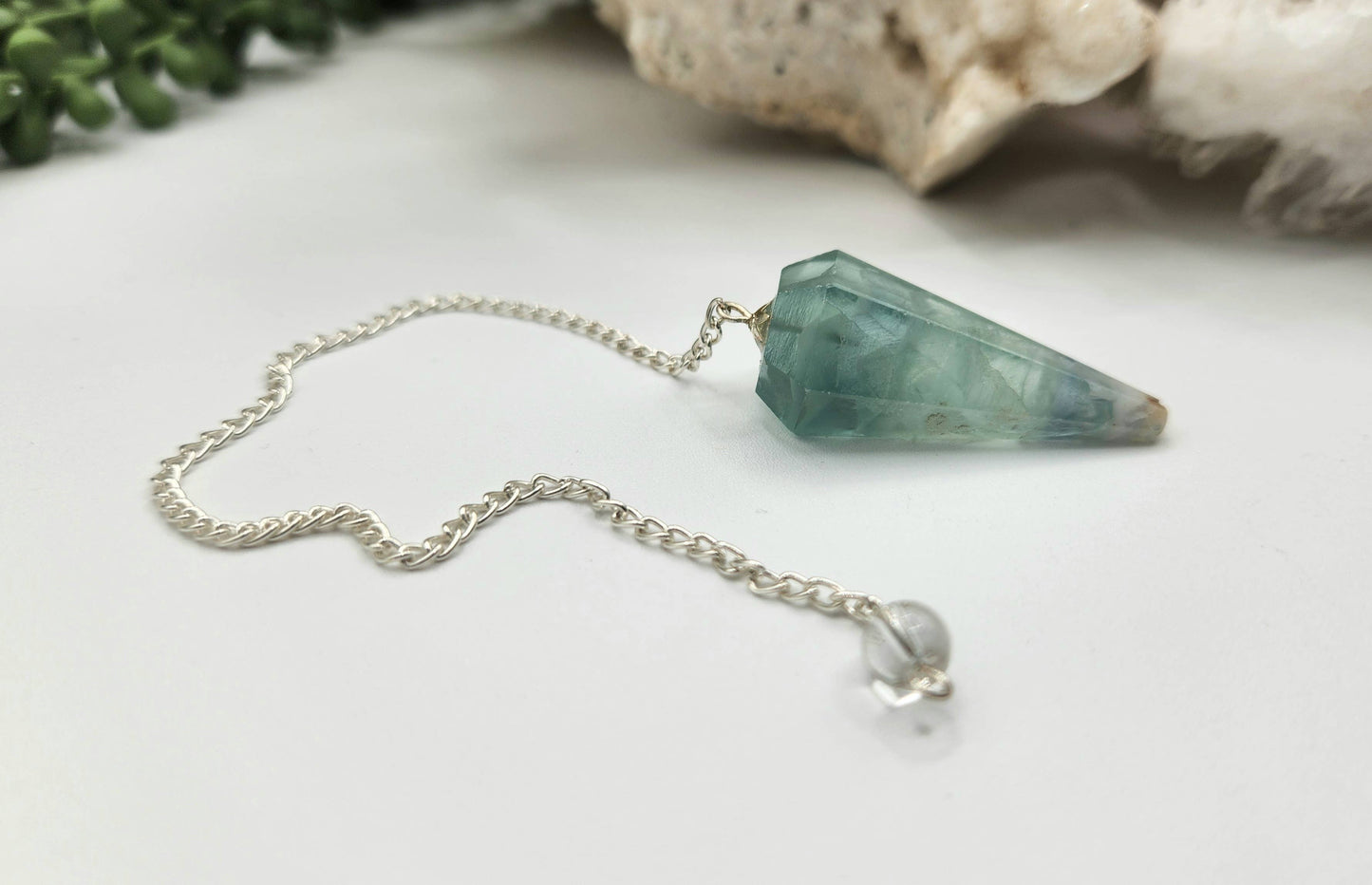 Rainbow Fluorite Pendulum w/Silver Plated Chain