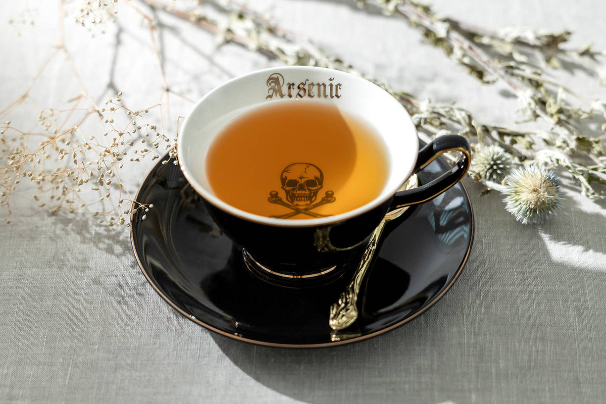 Arsenic Skull Black & Gold Tea Cup and Saucer