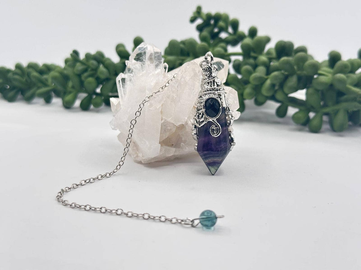 Gemstone Pendulum  12 Faceted Antique Silver Color