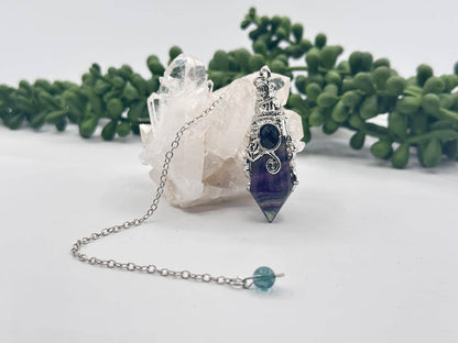 Gemstone Pendulum  12 Faceted Antique Silver Color