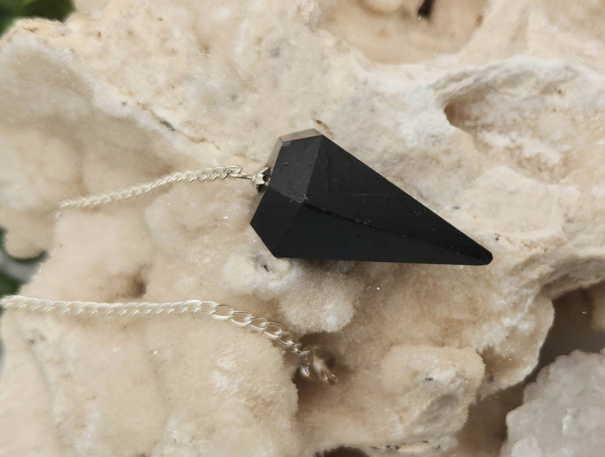 Black Tourmaline Pendulum Pendulum w/Silver Plated Chain