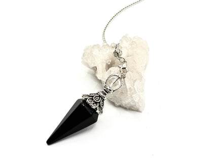 Double Cap Black Obsidian Pendulum