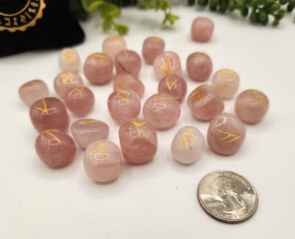 Rose Quartz Rune Sets with Velvet Pouch and Grid