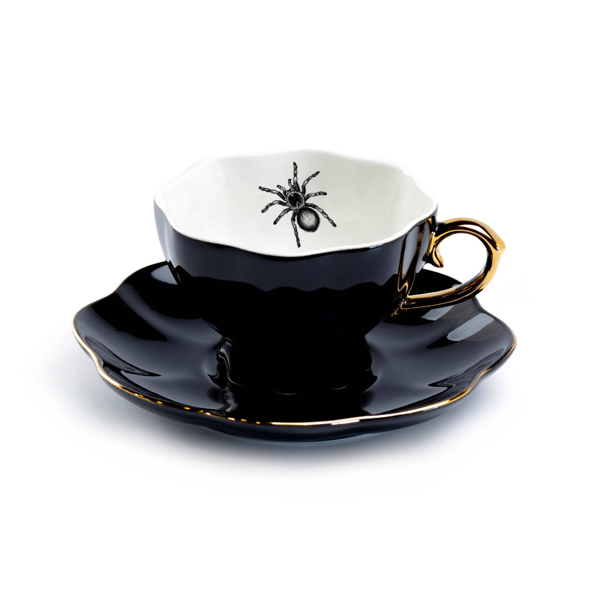 Spider Black & Gold Tea Cup and Saucer