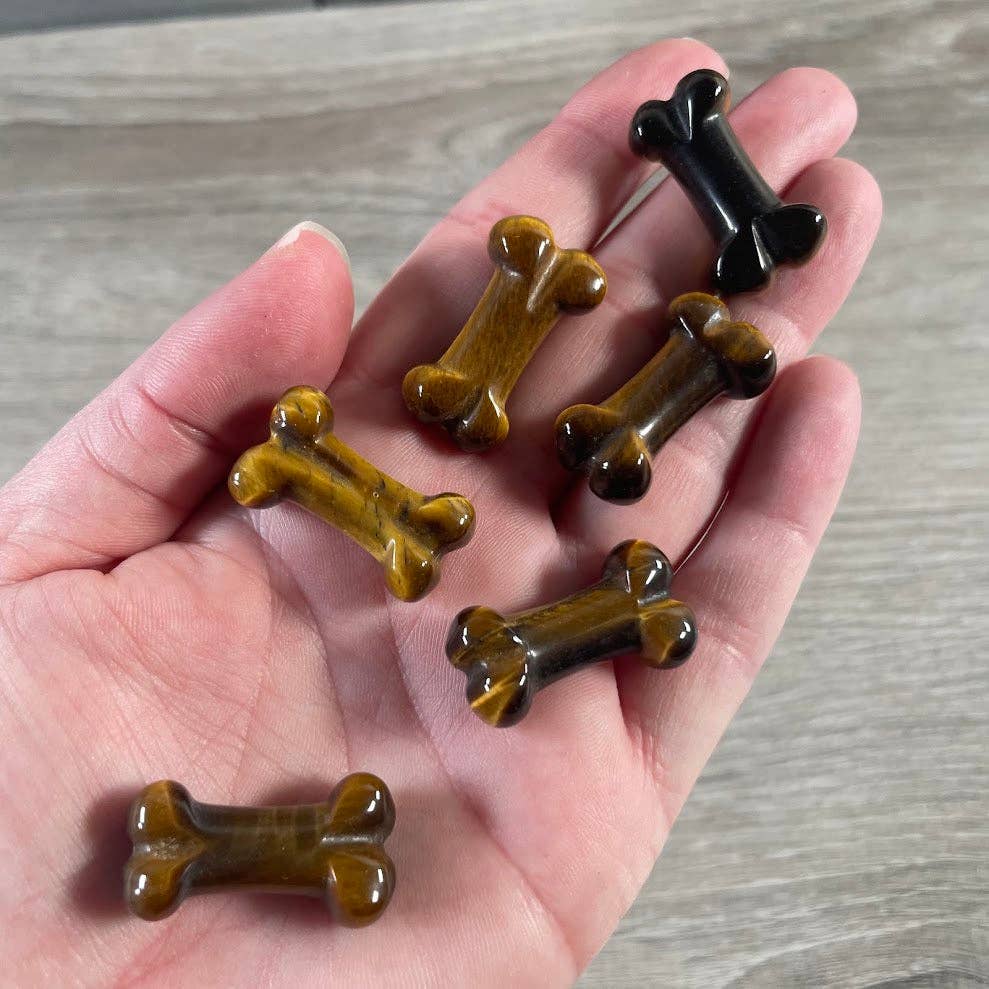 Gemstone Dog Bone Figurine –Small Crystal Carving, Gift Shop