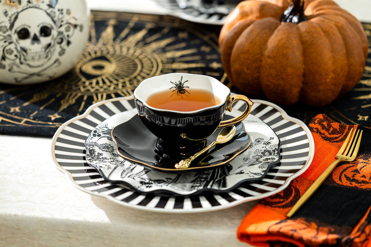 Spider Black & Gold Tea Cup and Saucer