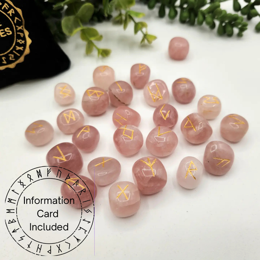 Rose Quartz Rune Sets with Velvet Pouch and Grid