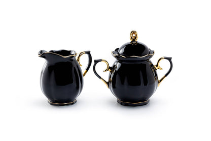 Black & Gold Scallop Porcelain Sugar and Creamer Set