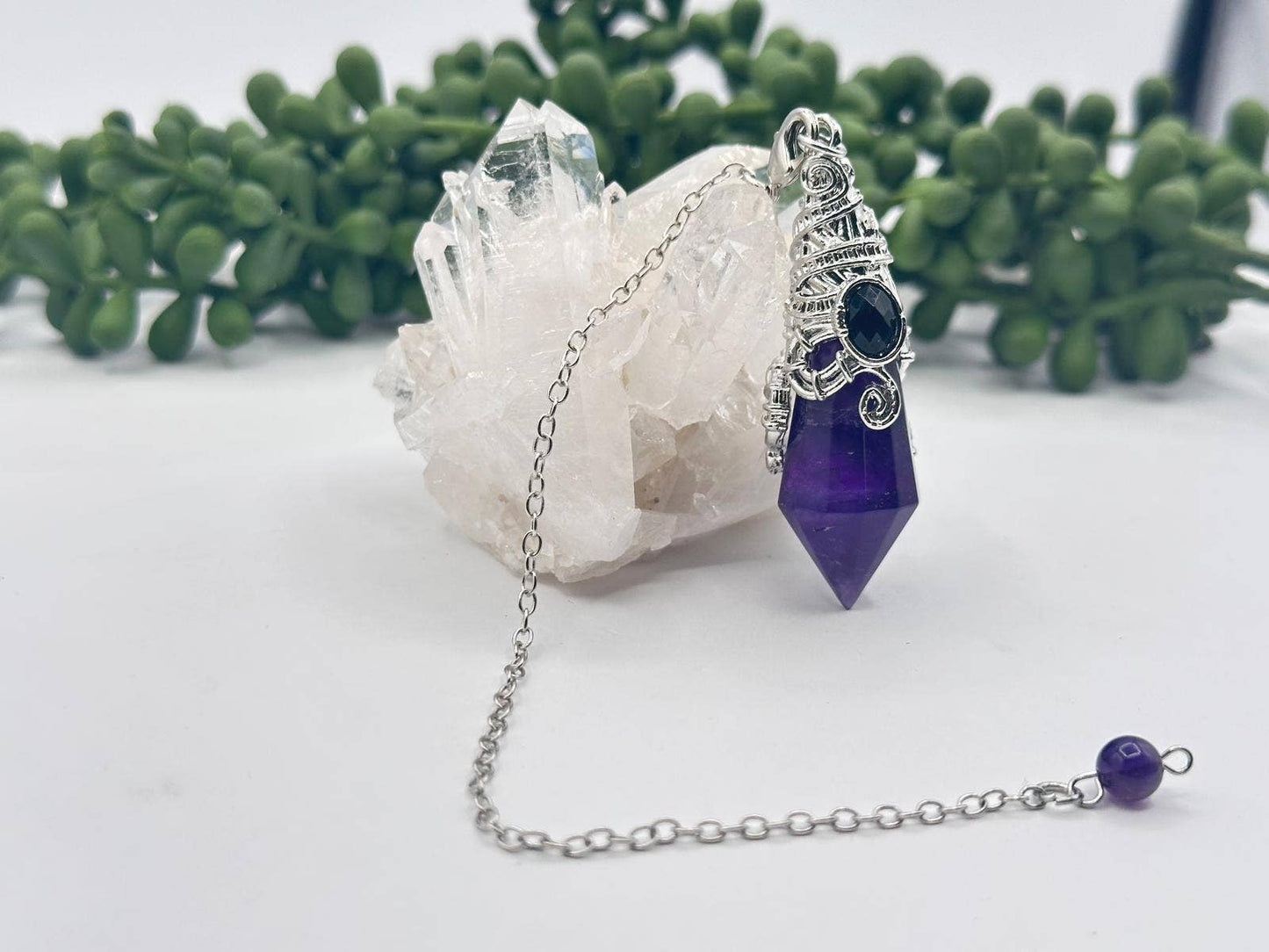 Gemstone Pendulum  12 Faceted Antique Silver Color