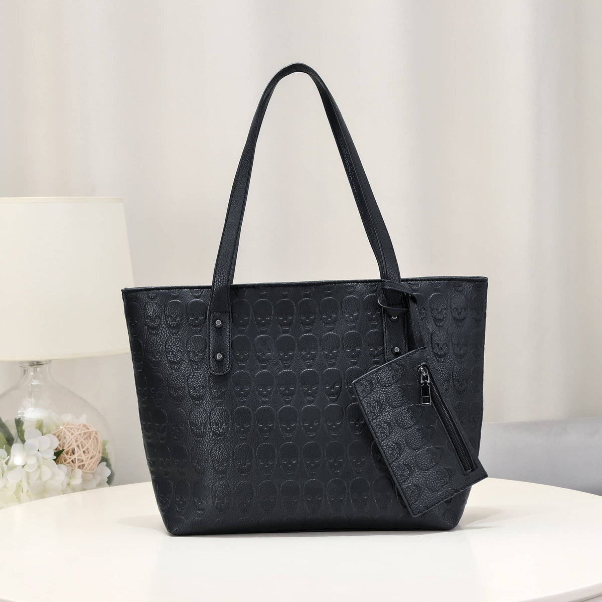 Punk Skull Embossed Tote Bag