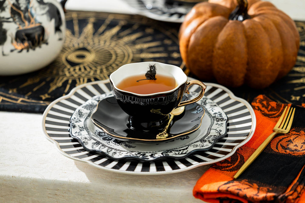 Black Cat Black & Gold Tea Cup and Saucer