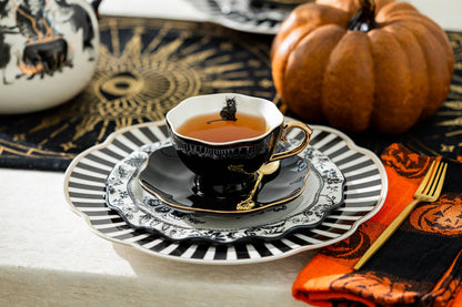 Black Cat Black & Gold Tea Cup and Saucer