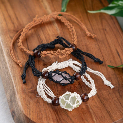 Adjustable Macrame Crystal Holder Bracelet.