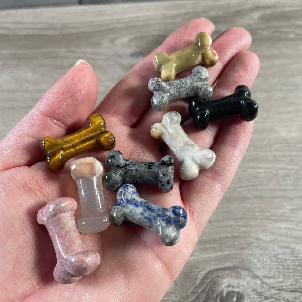 Gemstone Dog Bone Figurine –Small Crystal Carving, Gift Shop