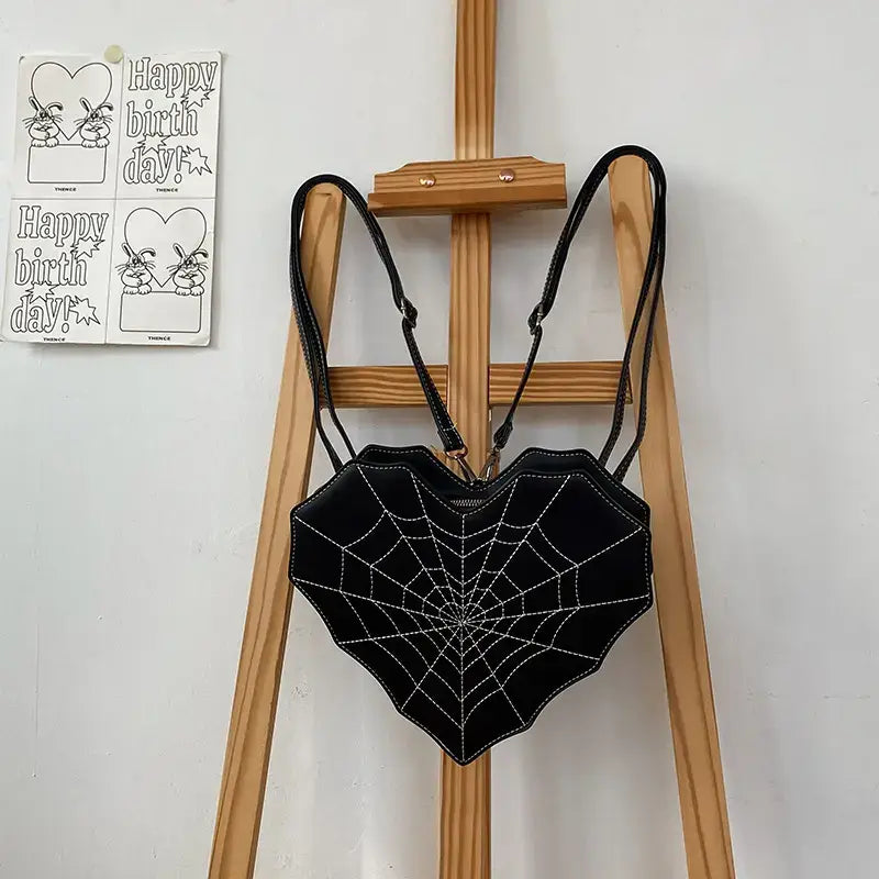 Gothic Creative Heart-Shaped Spider Web Backpack