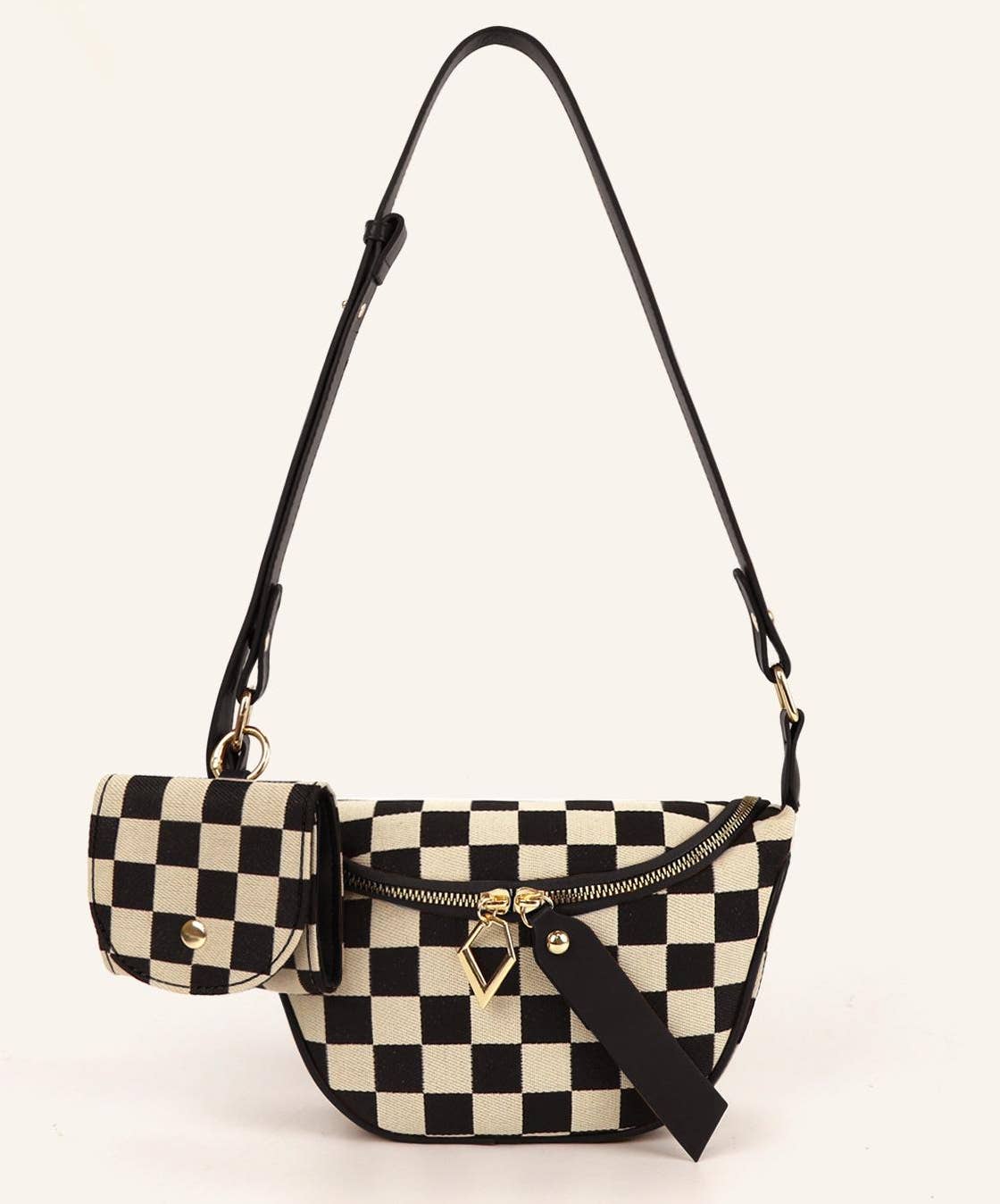 Canvas Checkered Bum Bag Crossbody with Pouch