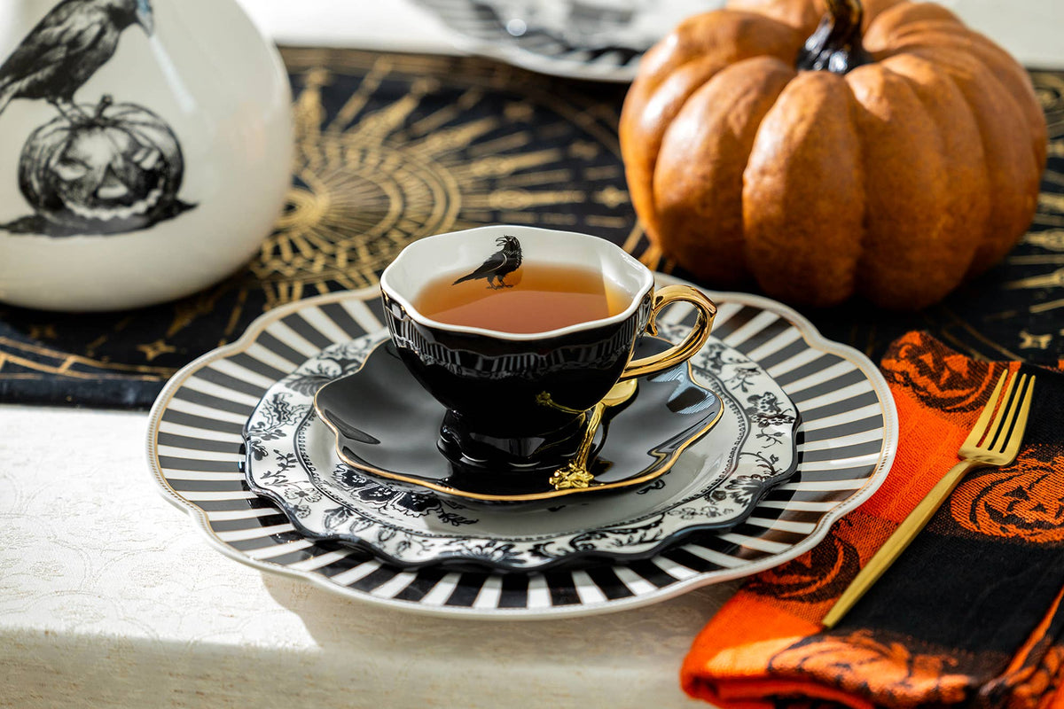 Raven Black & Gold Tea Cup and Saucer