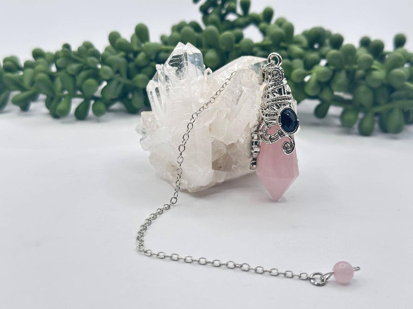Gemstone Pendulum  12 Faceted Antique Silver Color